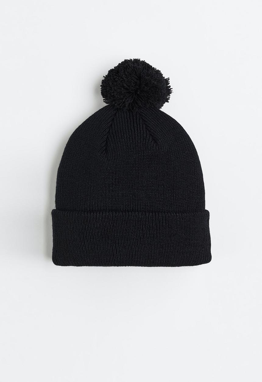 H&M - Rib-knit pompom hat - black