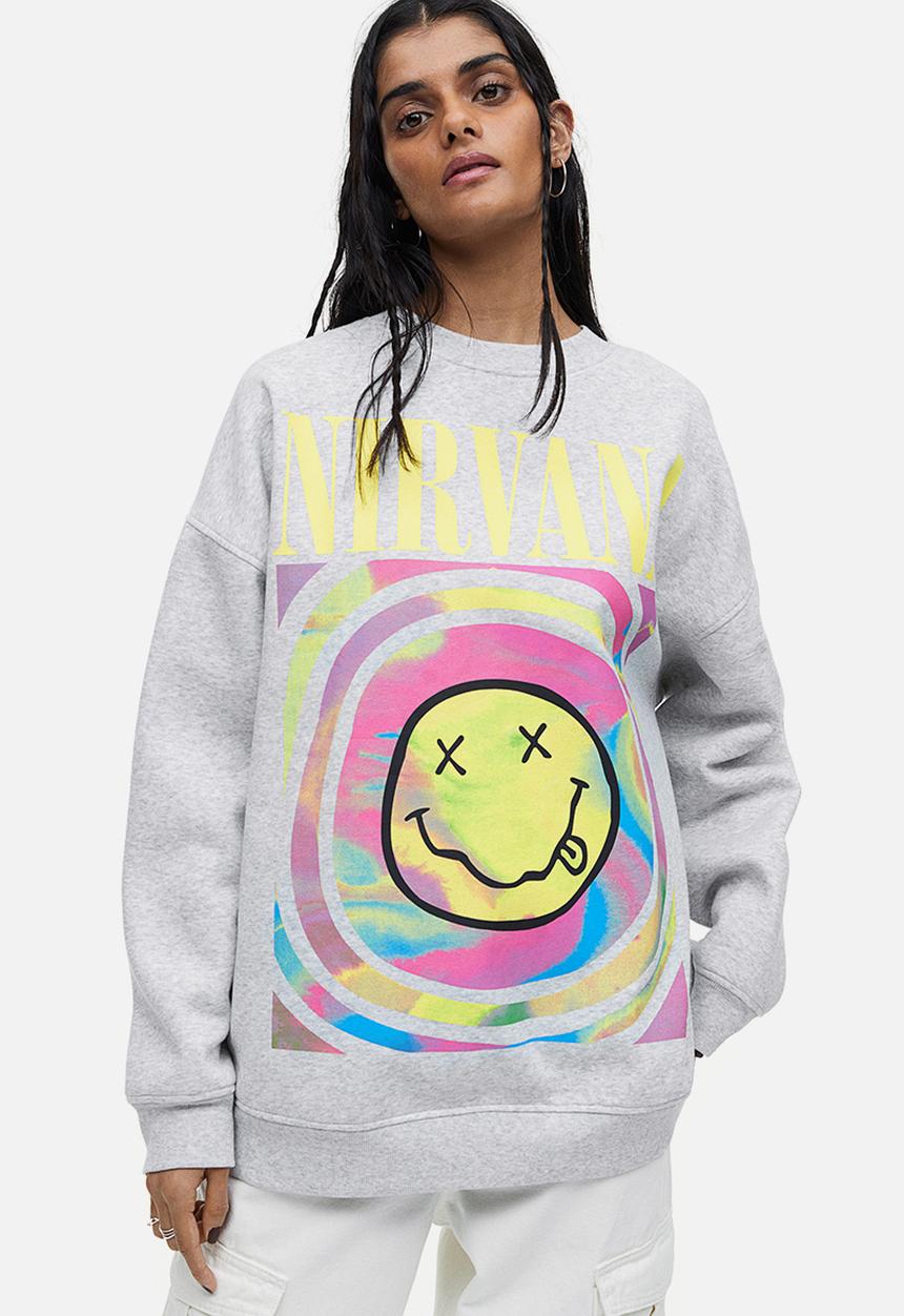 H&M - Oversized printed sweatshirt - light grey marl nirvana 