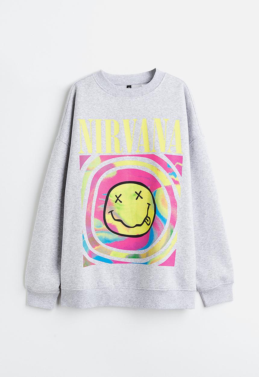 H&M - Oversized printed sweatshirt - light grey marl nirvana 