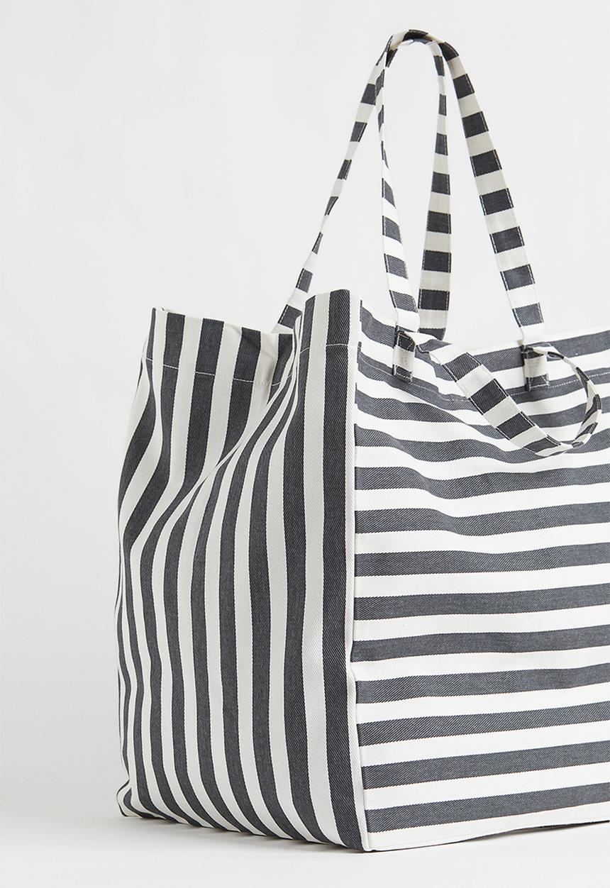 H&M - Striped beach bag - dark grey/striped