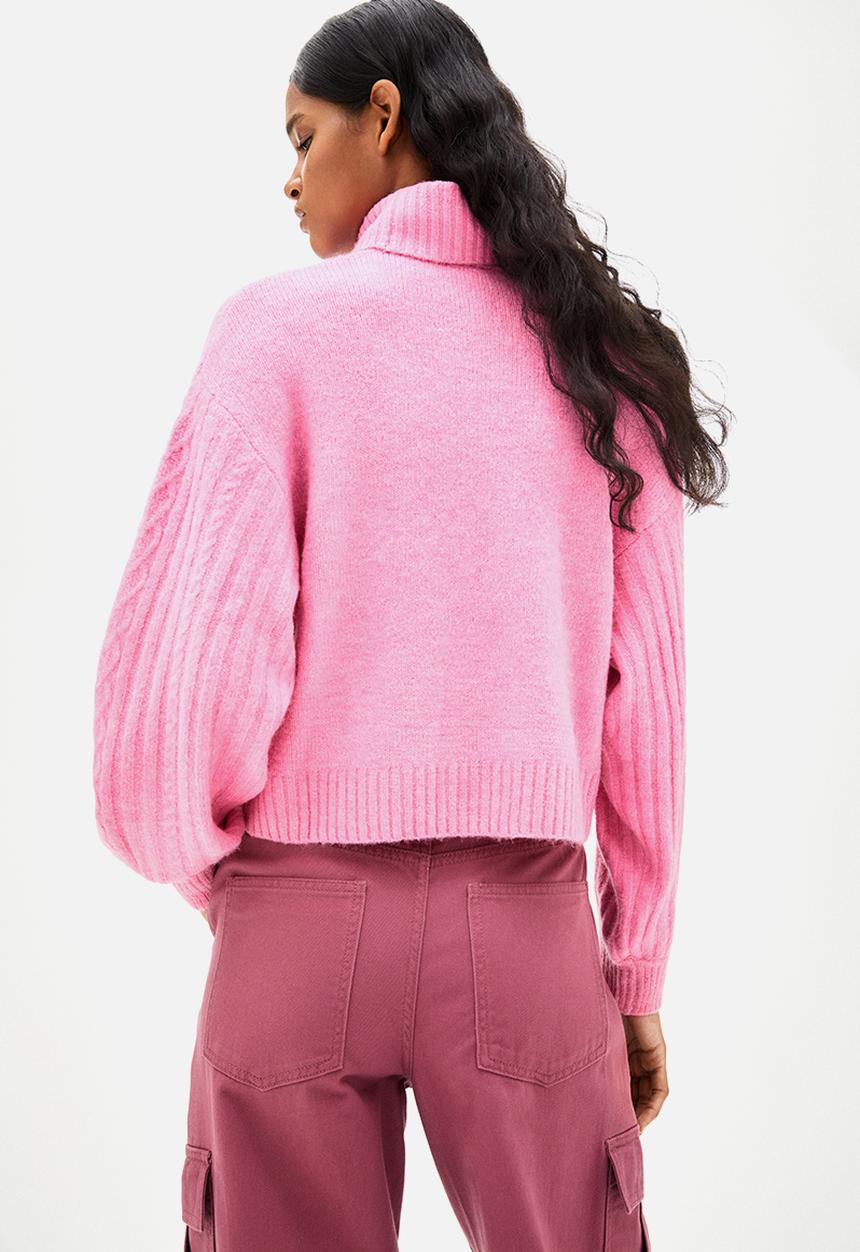 H&M - Cable-knit polo-neck jumper - pink