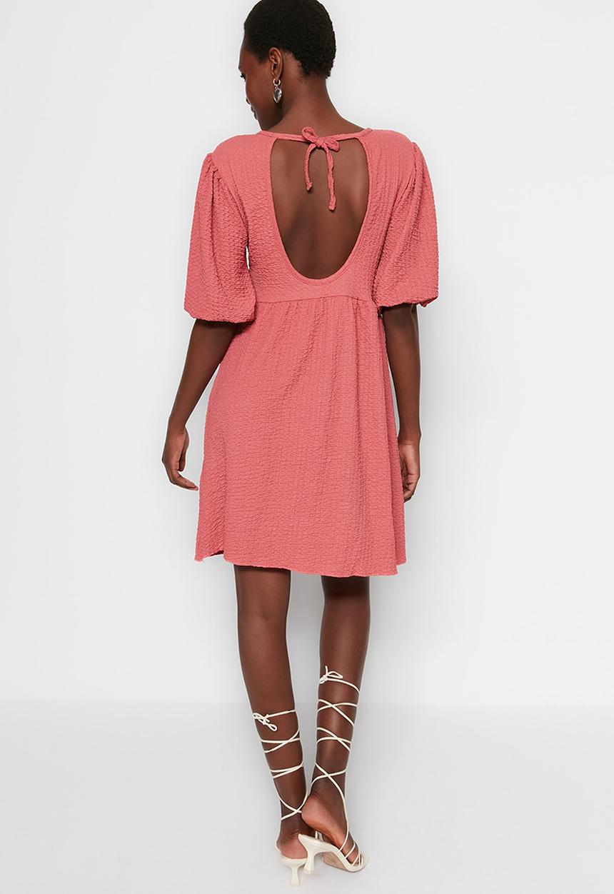 Trendyol - Crew neck balloon sleeve dress - rose