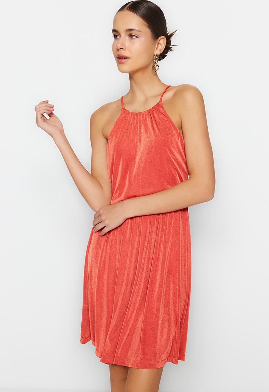 Trendyol - Shiny halter neck dress - orange