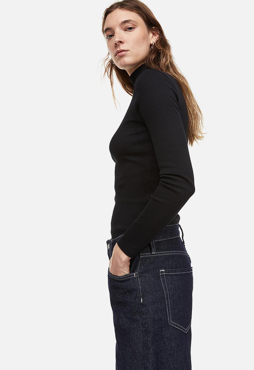 H&M - Ribbed polo-neck top - black