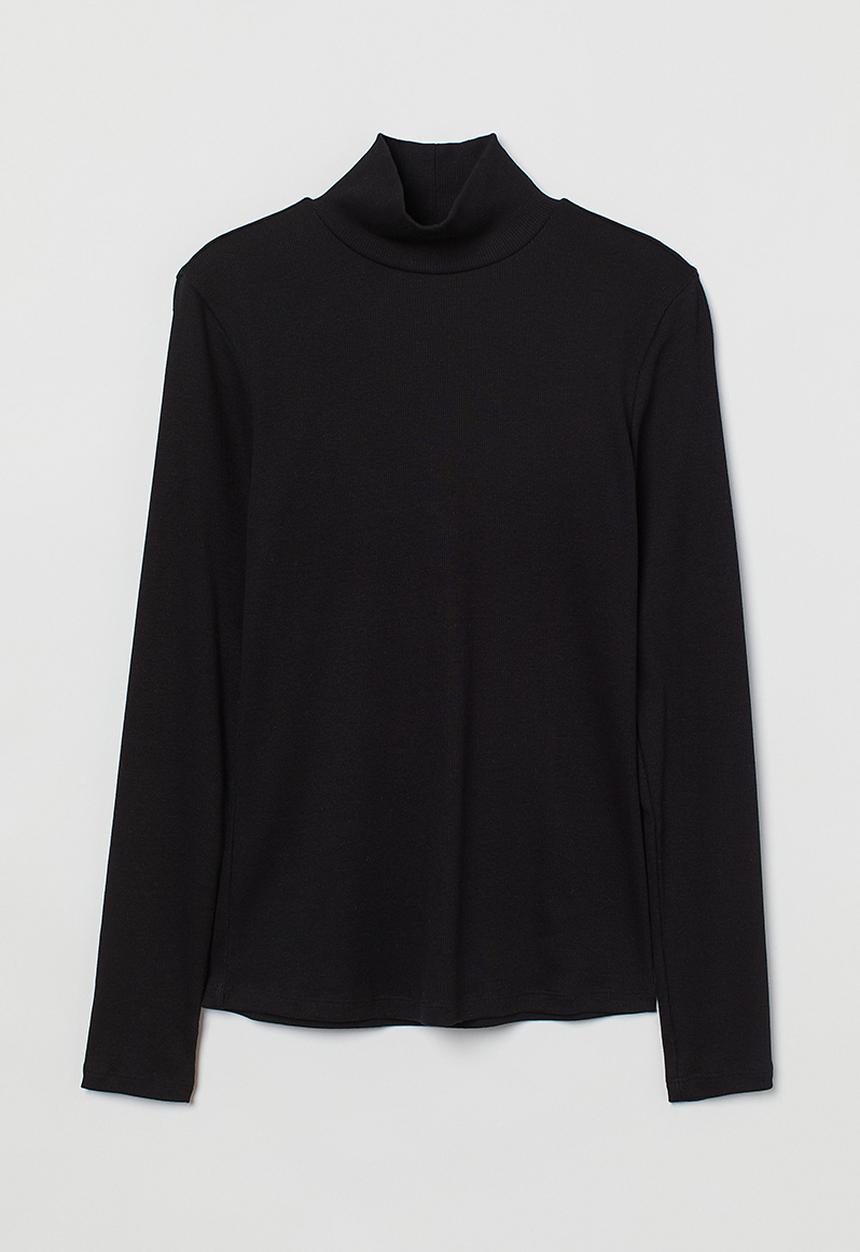 H&M - Ribbed polo-neck top - black