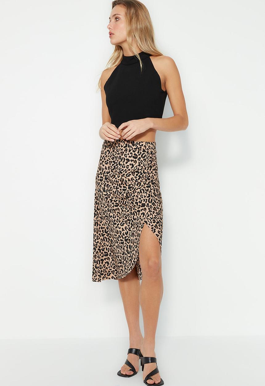 Trendyol - Animal print midi skirt - brown