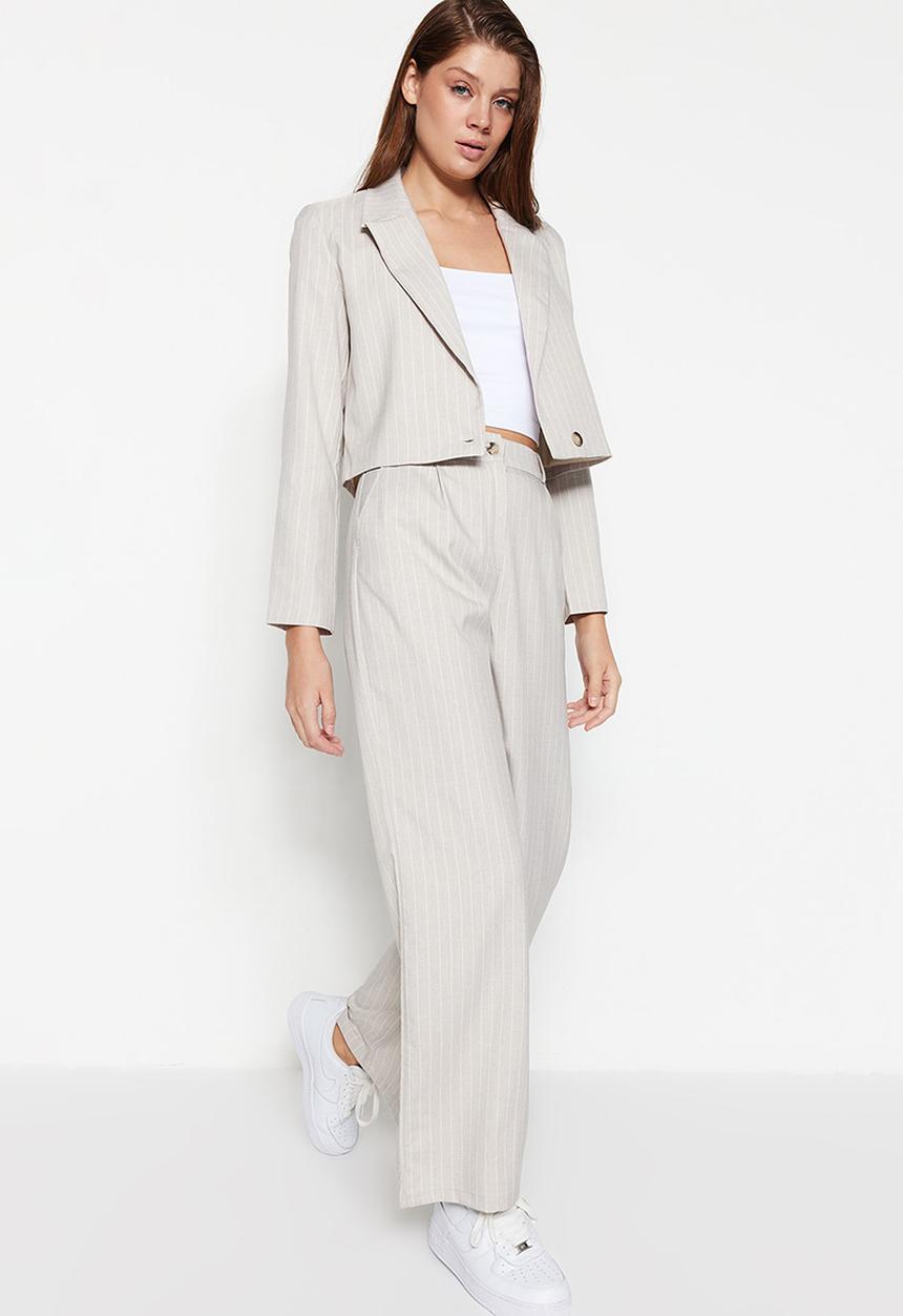 Trendyol - Tailored wide leg trousers - stone