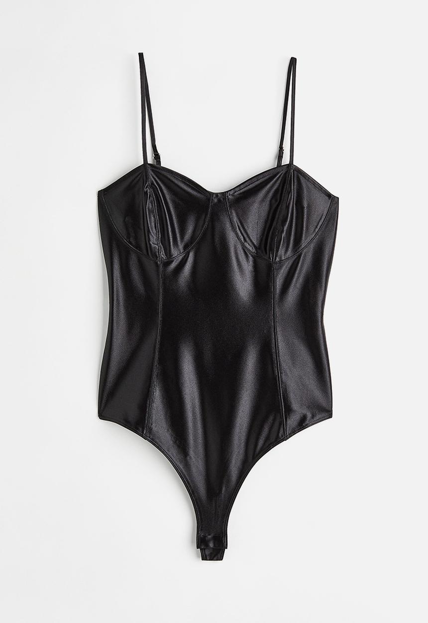 H&M - Shimmering thong body - black