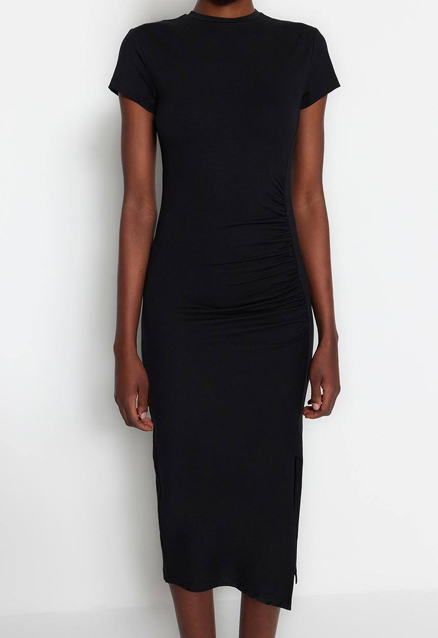 Trendyol - Ruch detailed slim fit dress - black