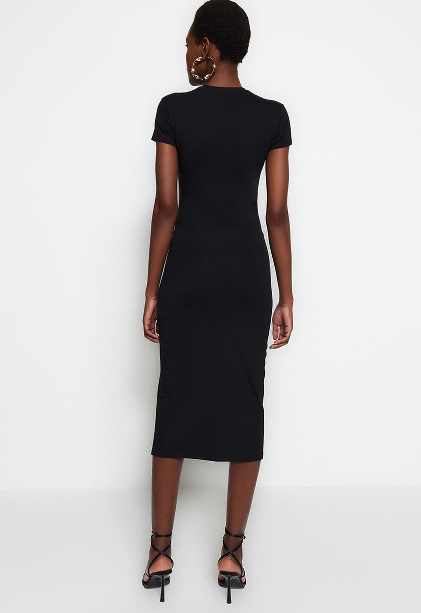 Trendyol - Ruch detailed slim fit dress - black