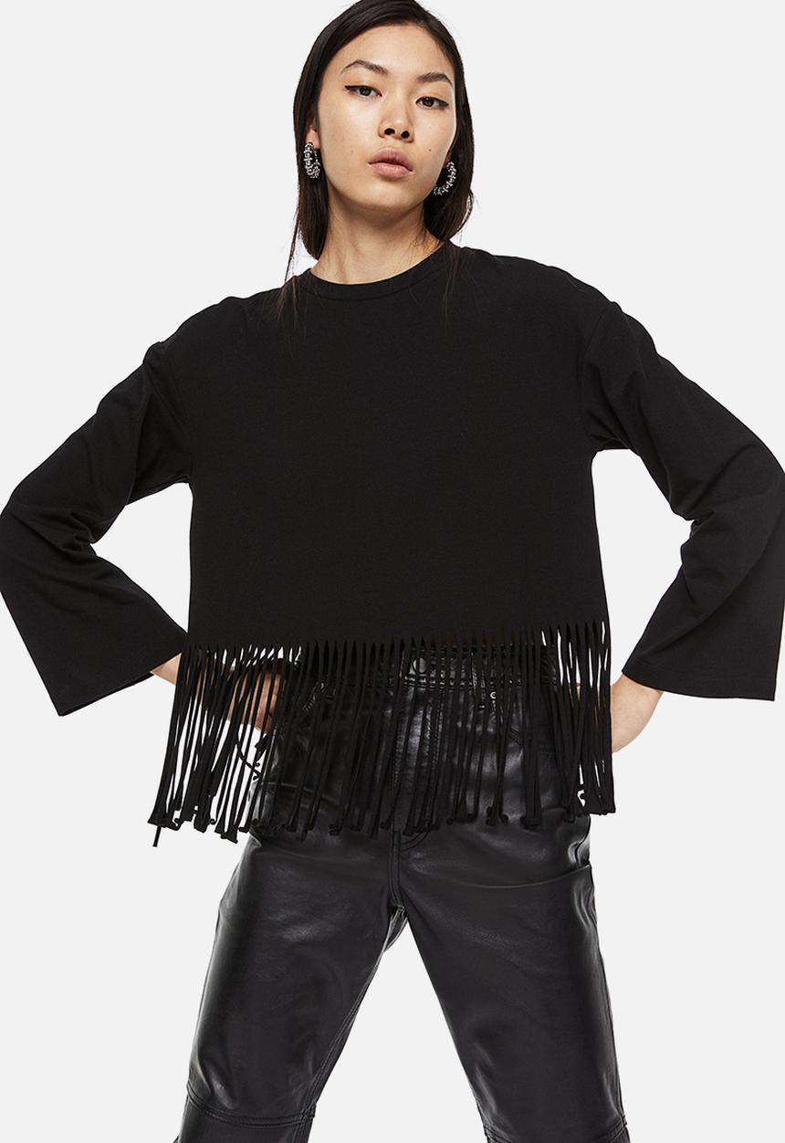 H&M - Fringe-trimmed top - black