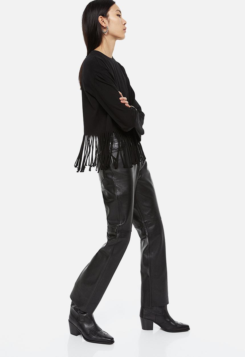 H&M - Fringe-trimmed top - black