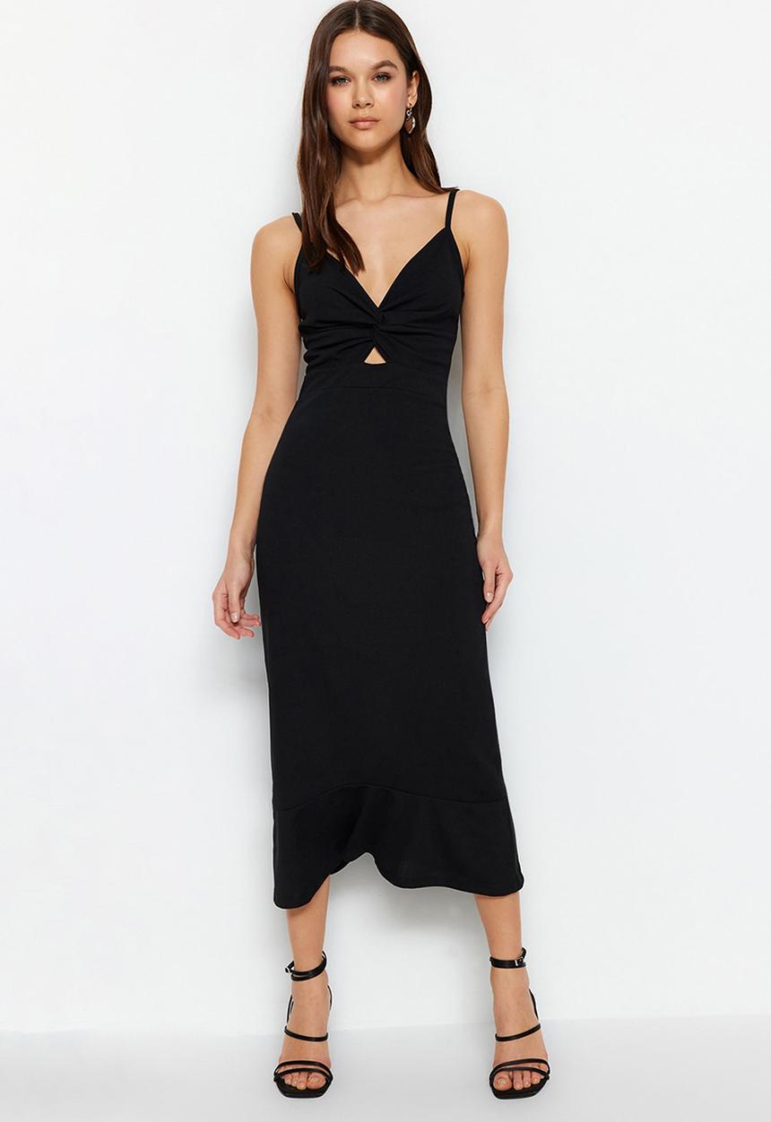 Trendyol - Twist front detail midi dress - black