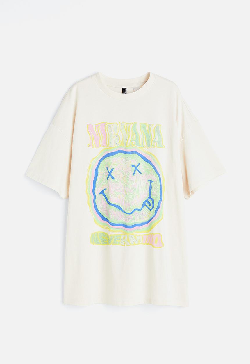 H&M - Oversized printed T-shirt - cream/nirvana