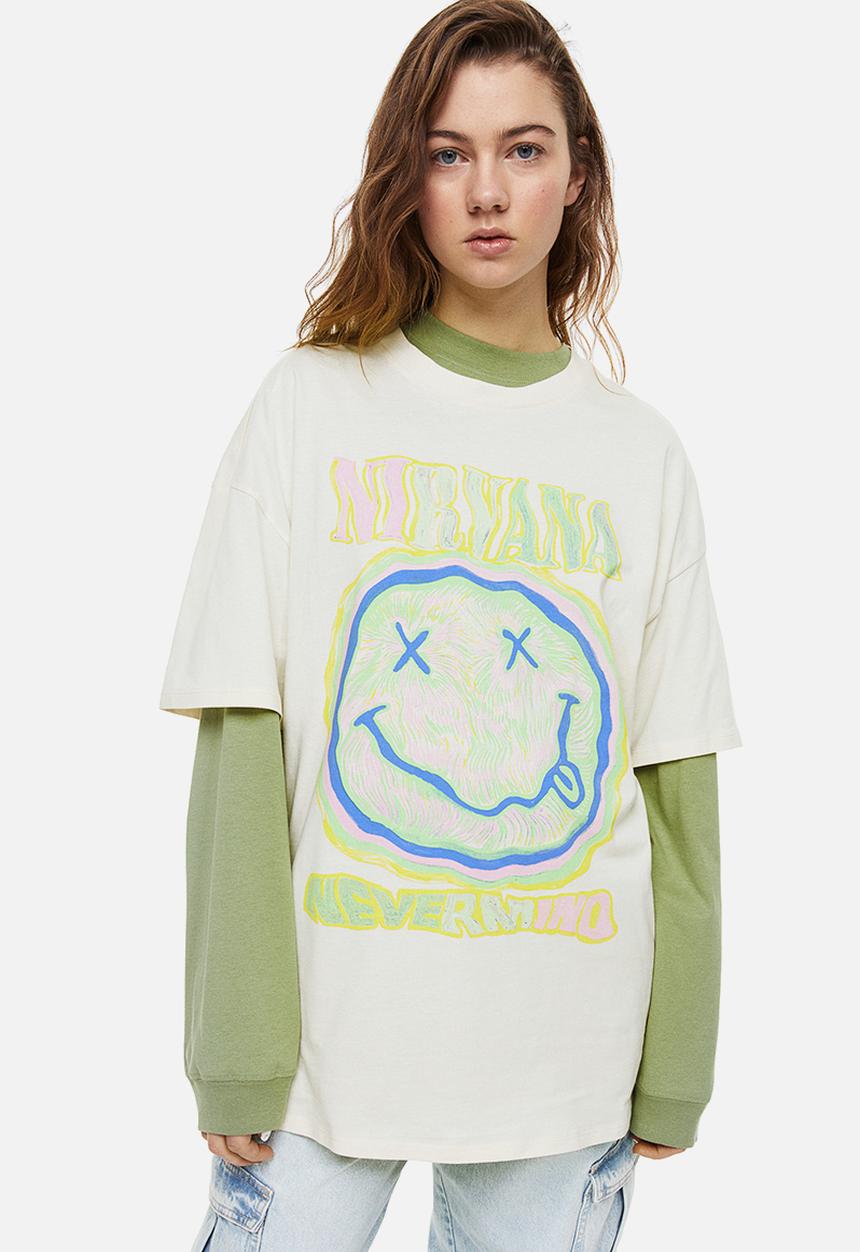 H&M - Oversized printed T-shirt - cream/nirvana