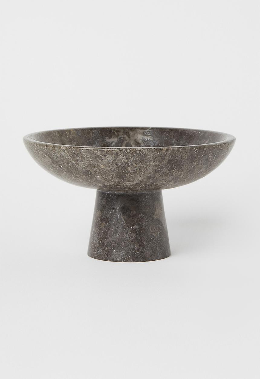 H&M - Marble pedestal bowl -  grey/marble-patterned
