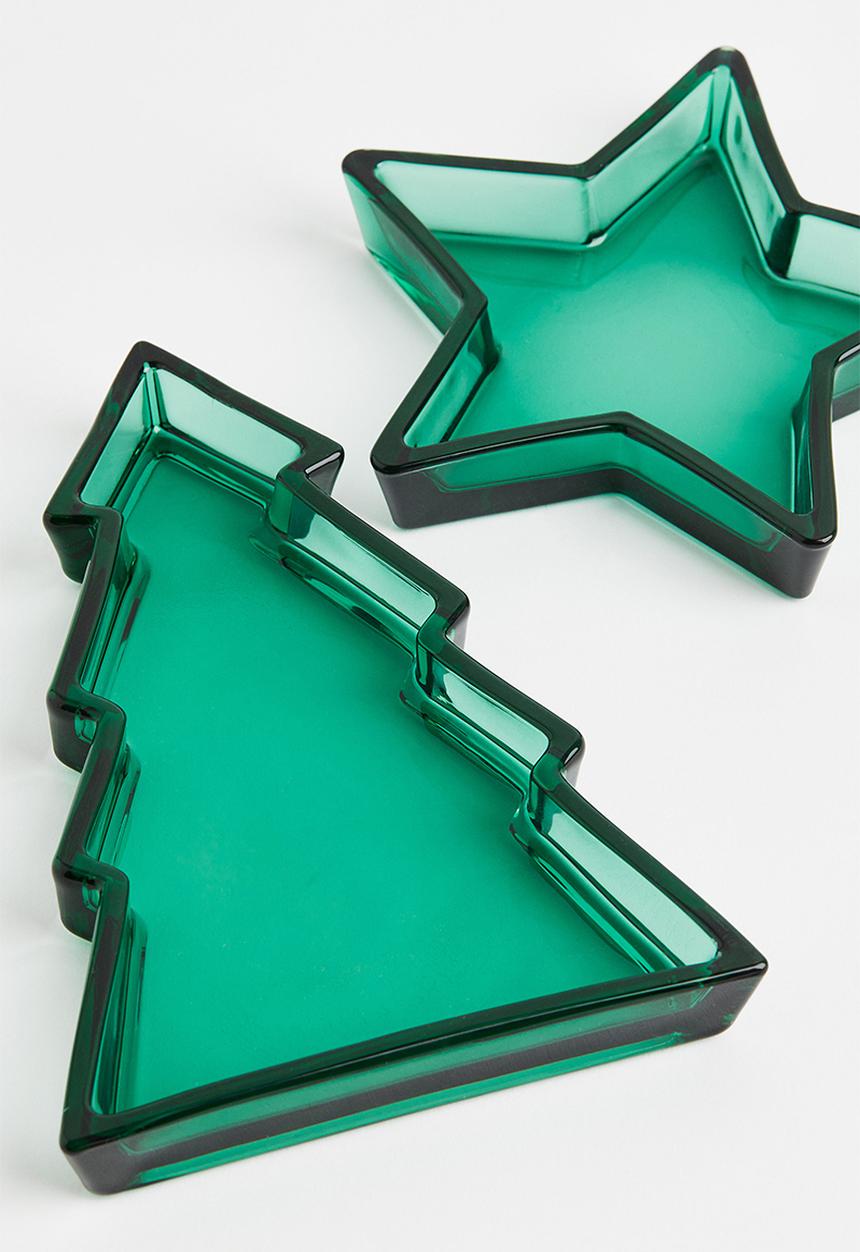 H&M - Shallow glass serving dish - green/star