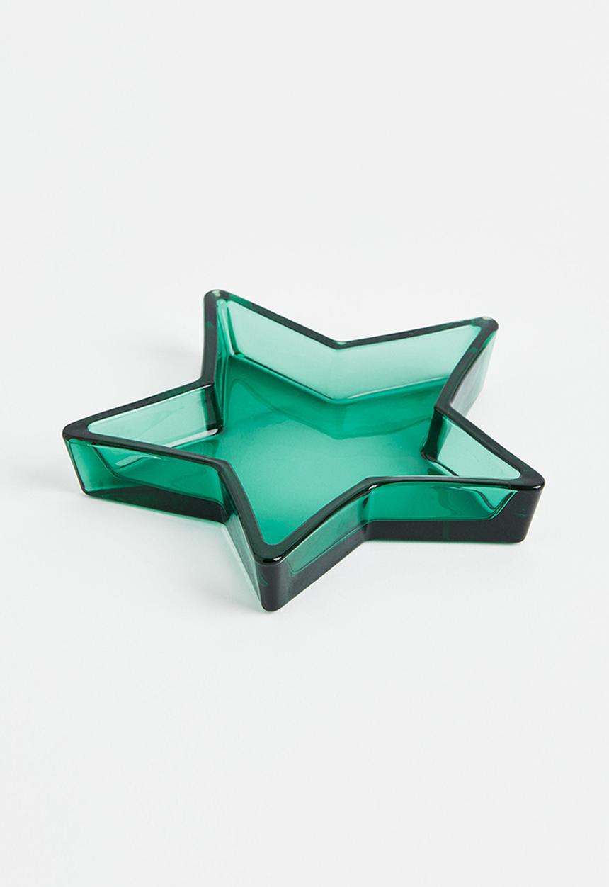 H&M - Shallow glass serving dish - green/star