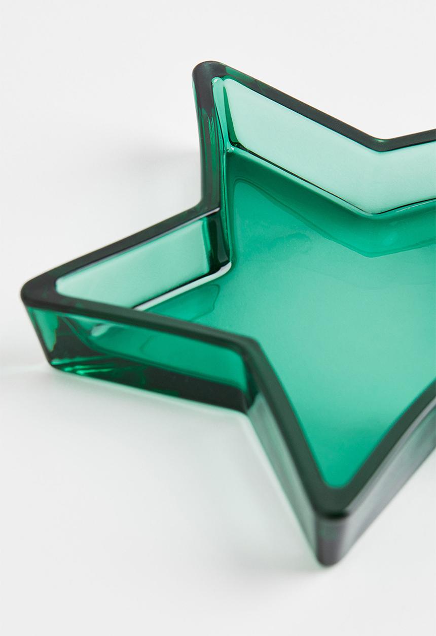 H&M - Shallow glass serving dish - green/star