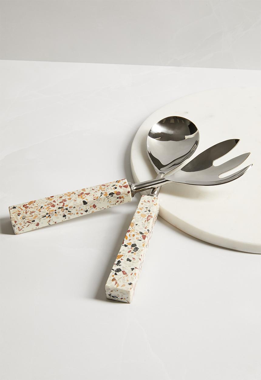 Sixth Floor - Salad server set of 2 with terrazzo texture handles - multi 