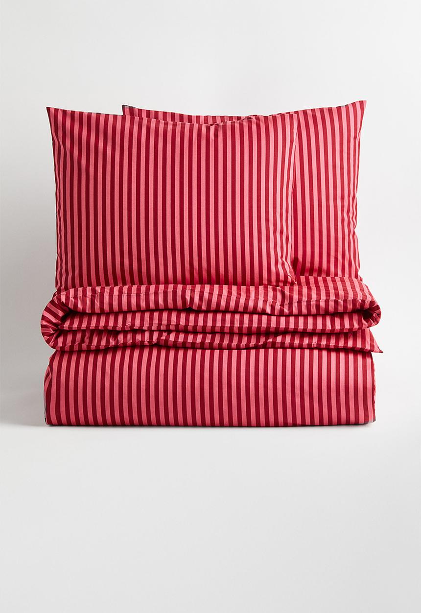 H&M - Patterned double duvet cover set - pink/striped