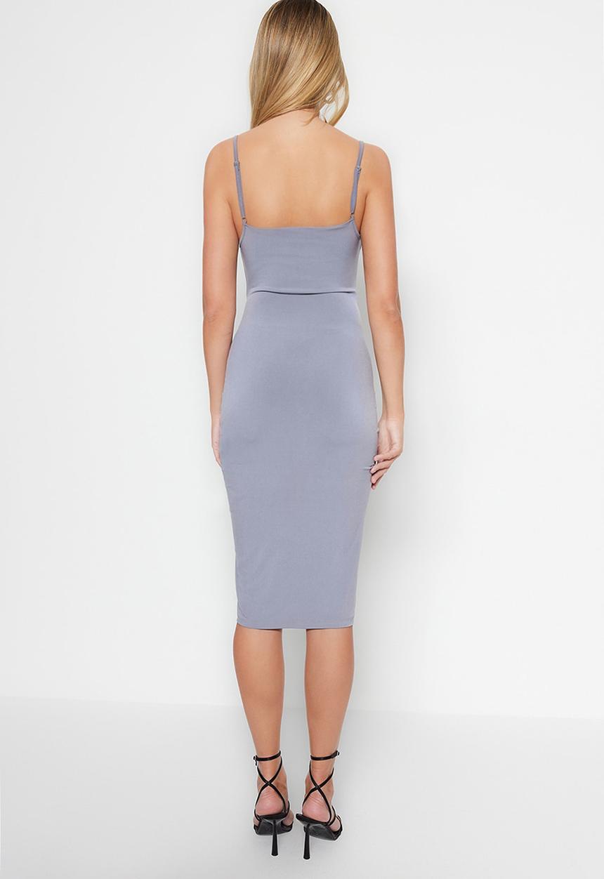 Trendyol - Midi cowl neck bodycon dress - gray