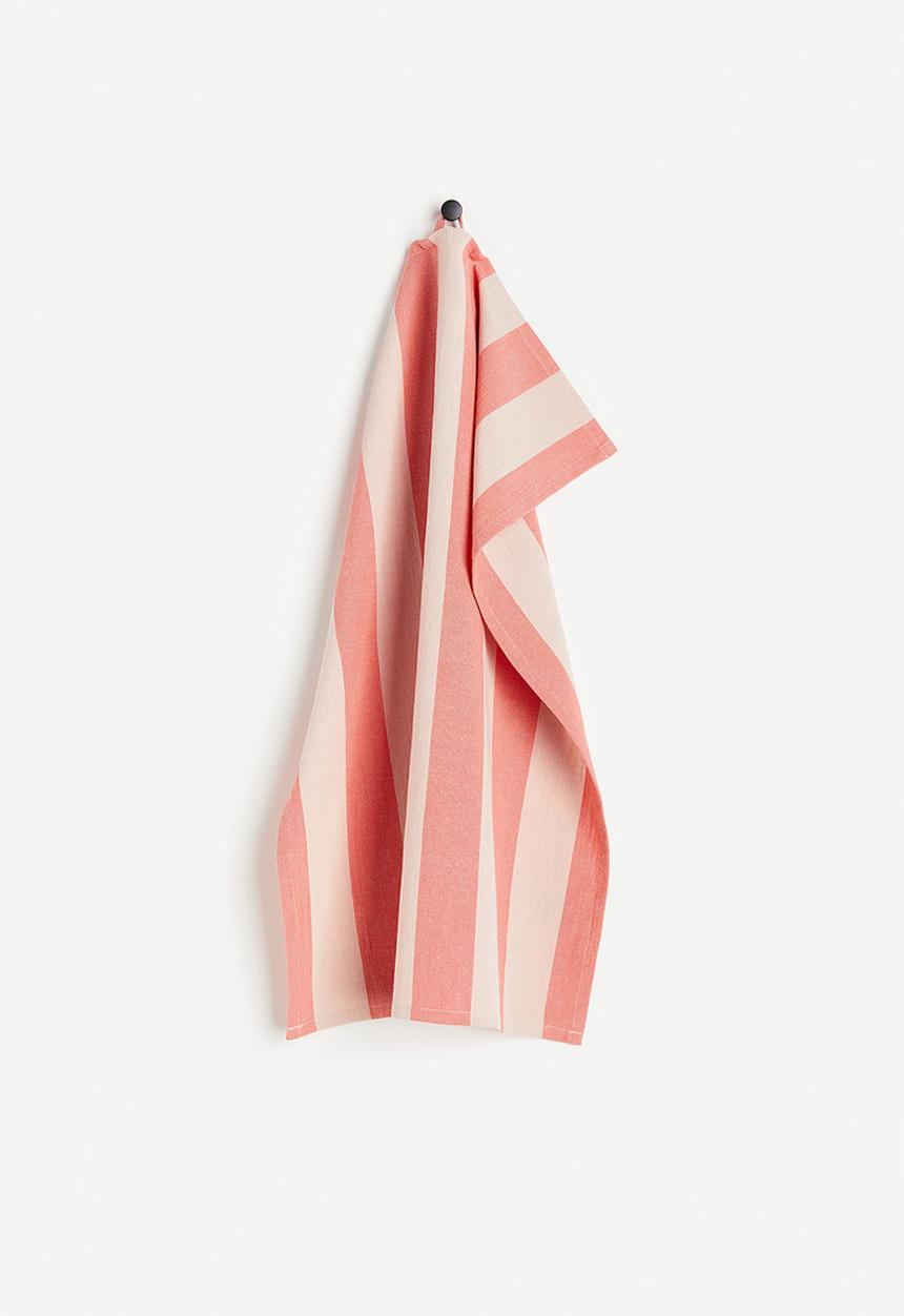 H&M - Striped linen-blend tea towel - coral/light pink