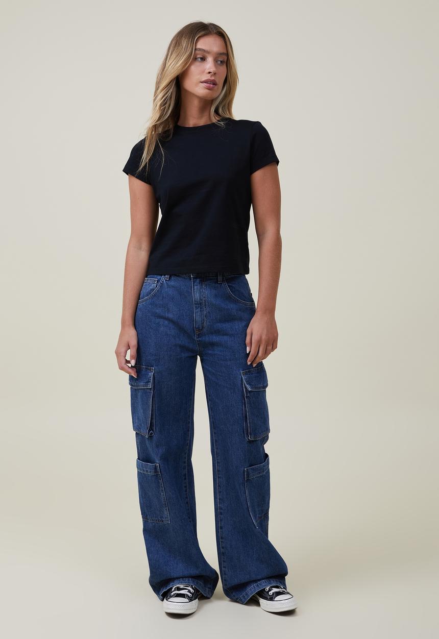 Cotton On - Cargo wide leg jean - nordic blue