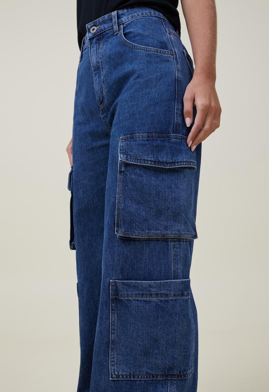 Cotton On - Cargo wide leg jean - nordic blue