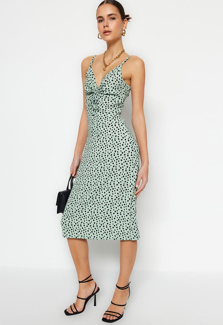 Trendyol - Ruched v-neck detail dress - mint