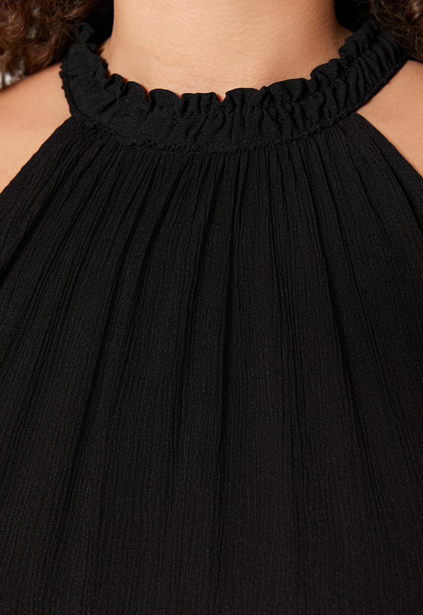 Trendyol - Plus high neck tiered dress - black
