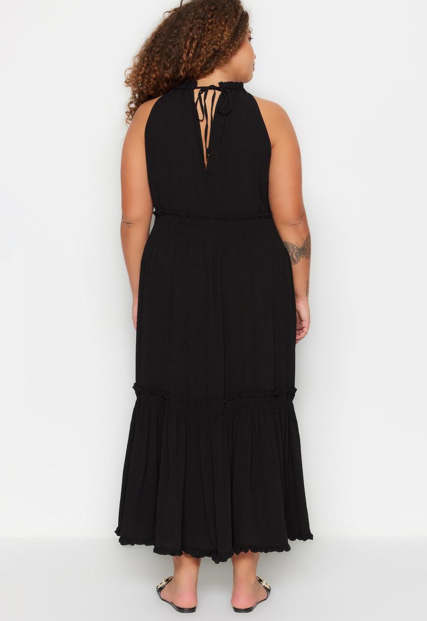 Trendyol - Plus high neck tiered dress - black
