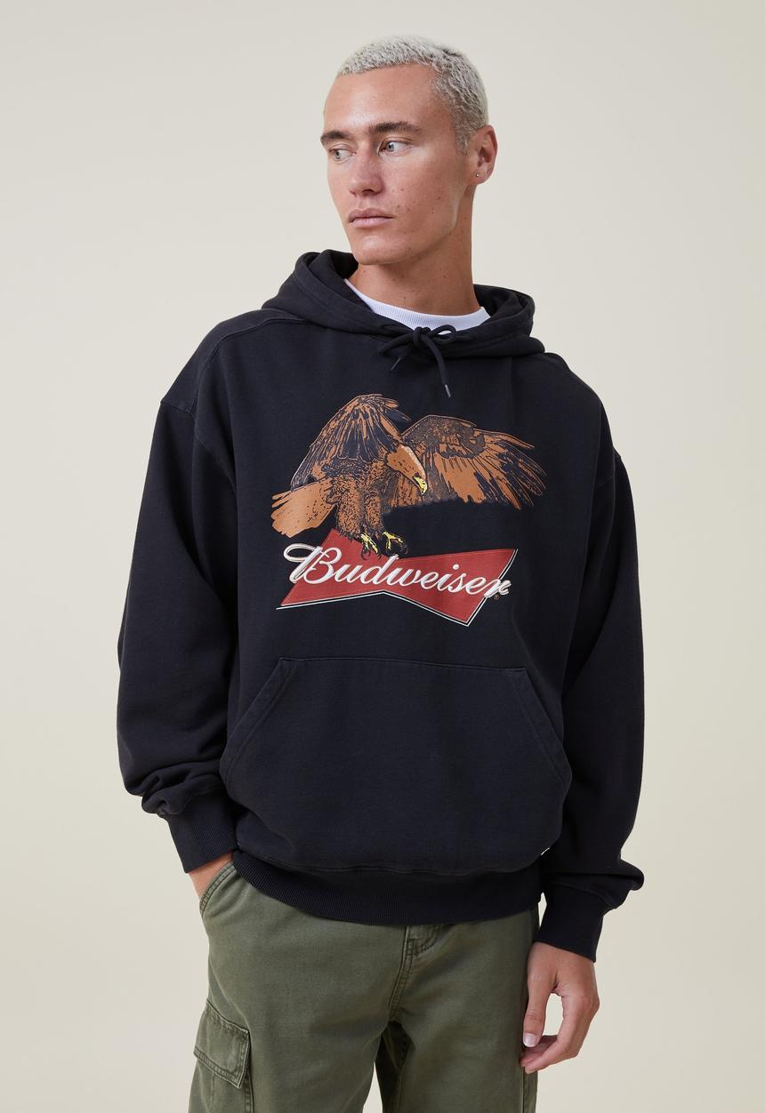 Cotton On - Budweiser oversized fleece hoodie - lcn bud black/eagle