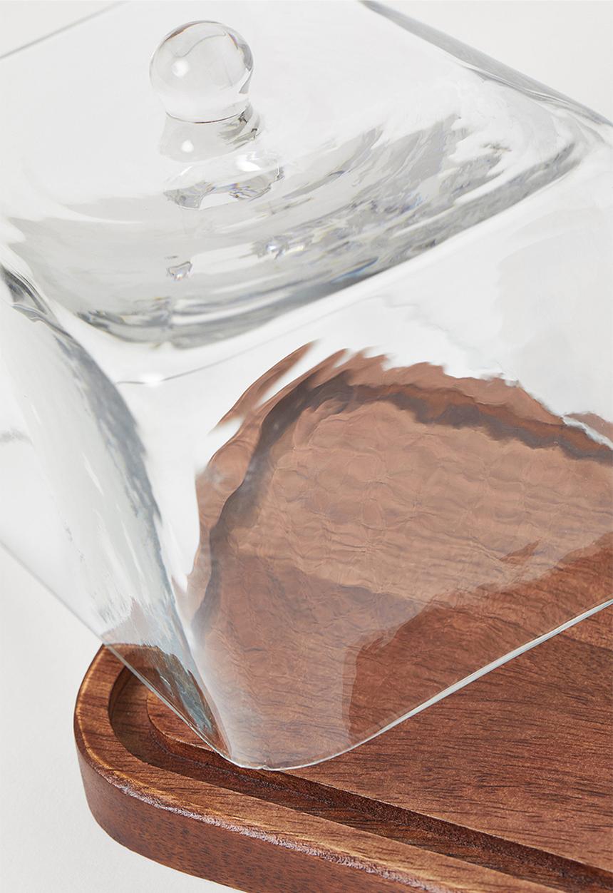 H&M - Glass-cloche butter dish - clear glass/brown