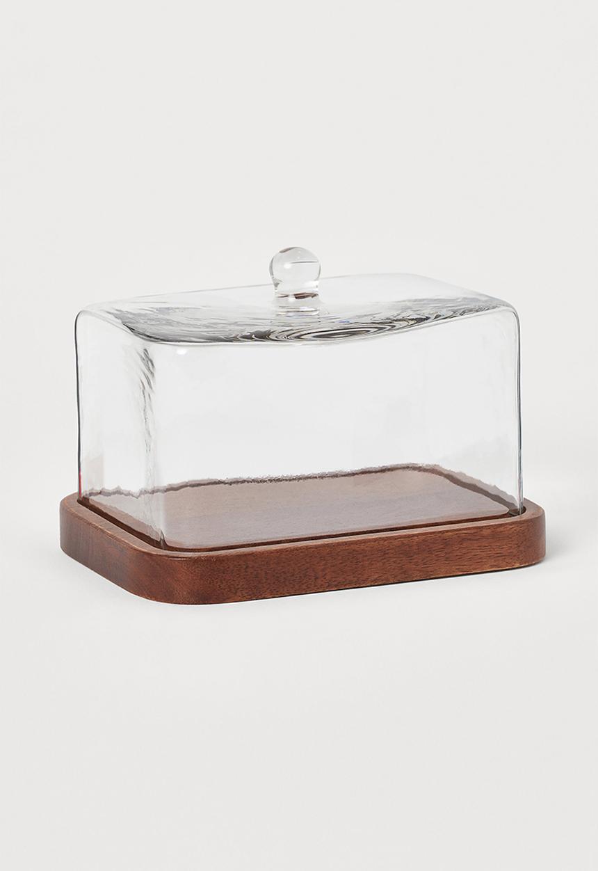 H&M - Glass-cloche butter dish - clear glass/brown