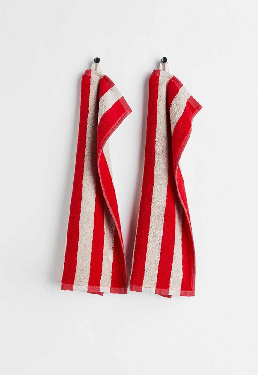 H&M - 2-pack striped guest towels - red/beige striped