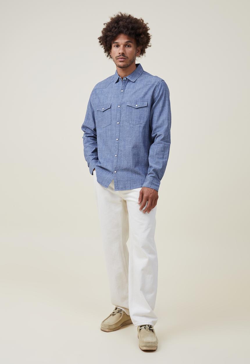Cotton On - Dallas long sleeve shirt - vintage indigo 