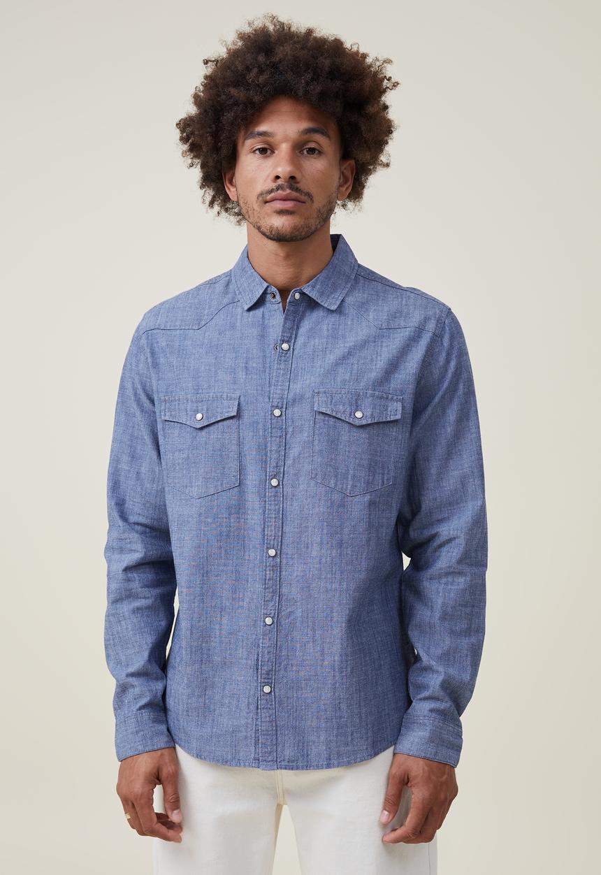Cotton On - Dallas long sleeve shirt - vintage indigo 