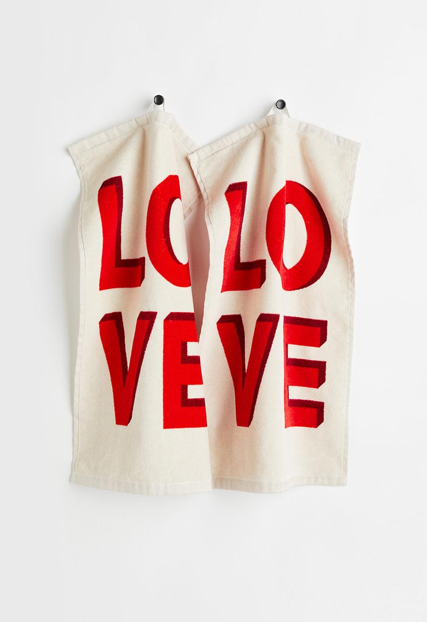 H&M - 2-pack printed guest towels - natural white/love