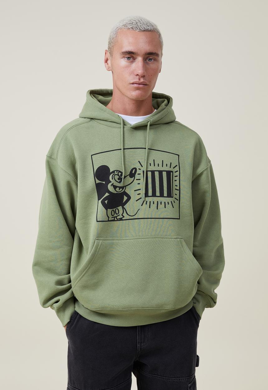Cotton On - Mickey oversized hoodie - lcn dis matcha/keith haring freedom