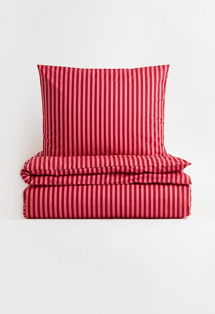 H&M - Patterned single duvet cover set - pink/striped