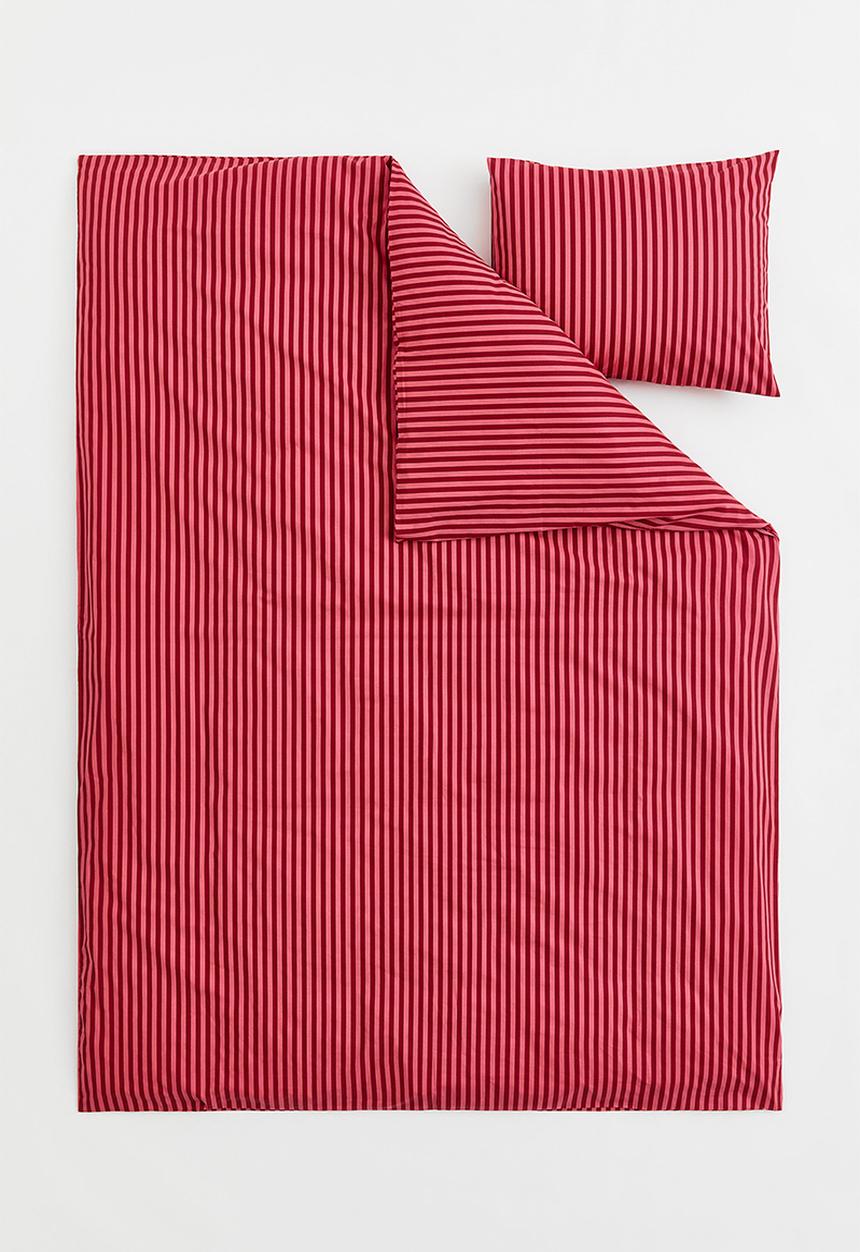 H&M - Patterned single duvet cover set - pink/striped