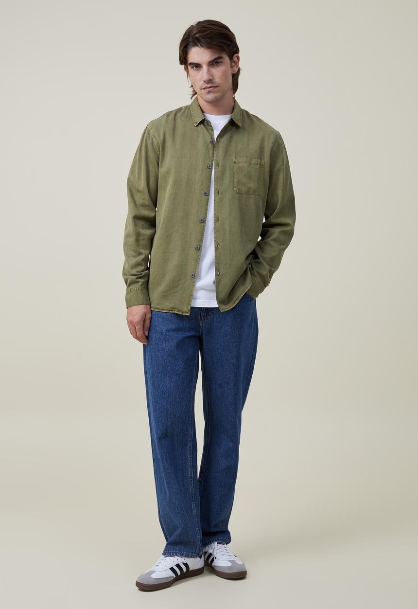 Cotton On - Stockholm long sleeve shirt - fatigue slub 