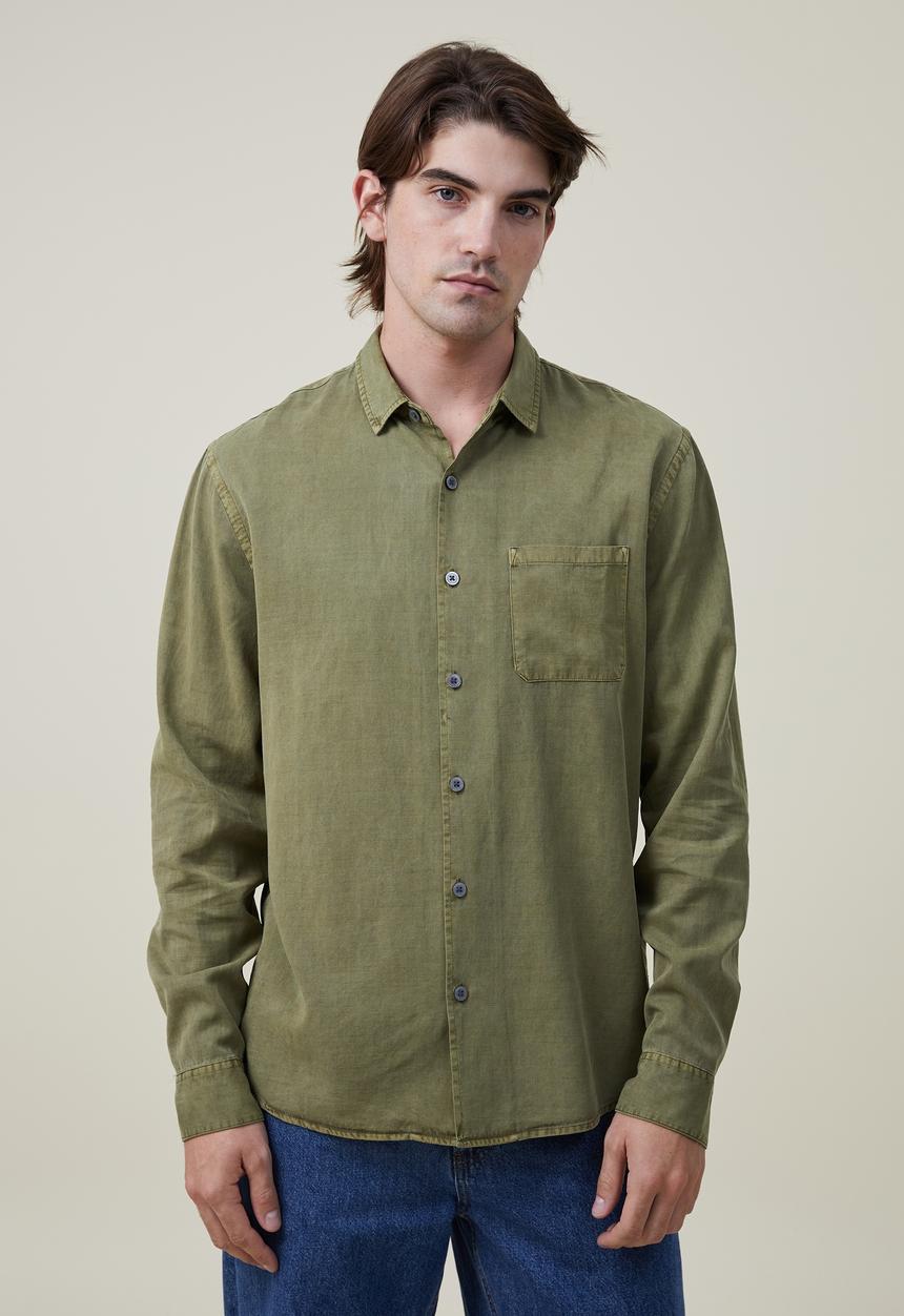 Cotton On - Stockholm long sleeve shirt - fatigue slub 