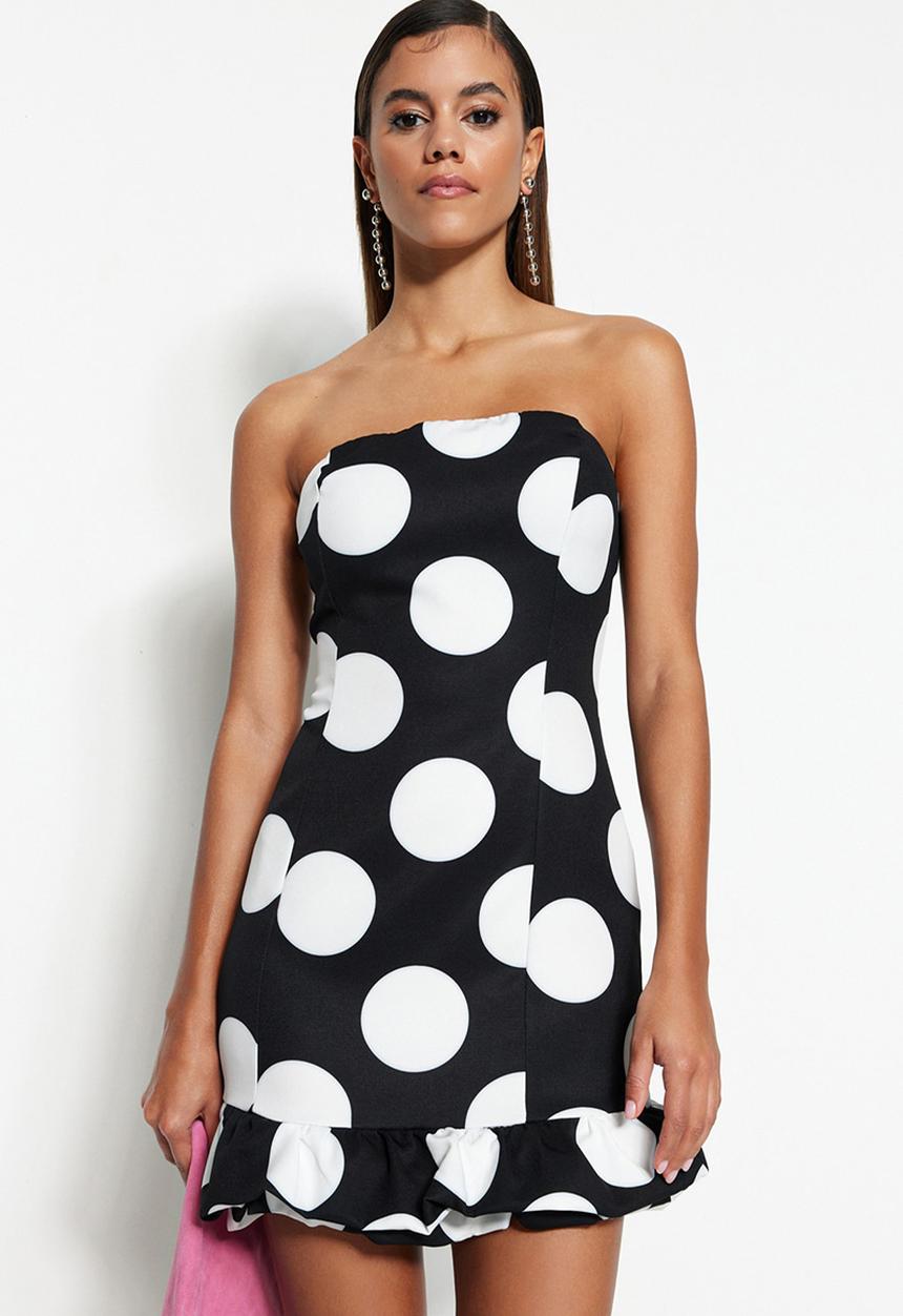 Trendyol - Sweetheart polka dot dress - black/white