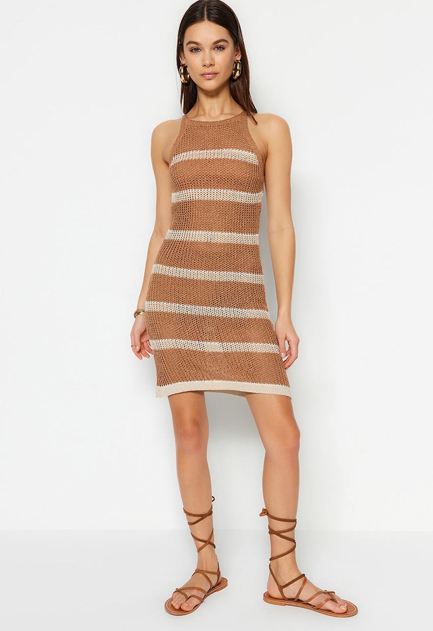 Trendyol - Stripe knit shift dress - brown