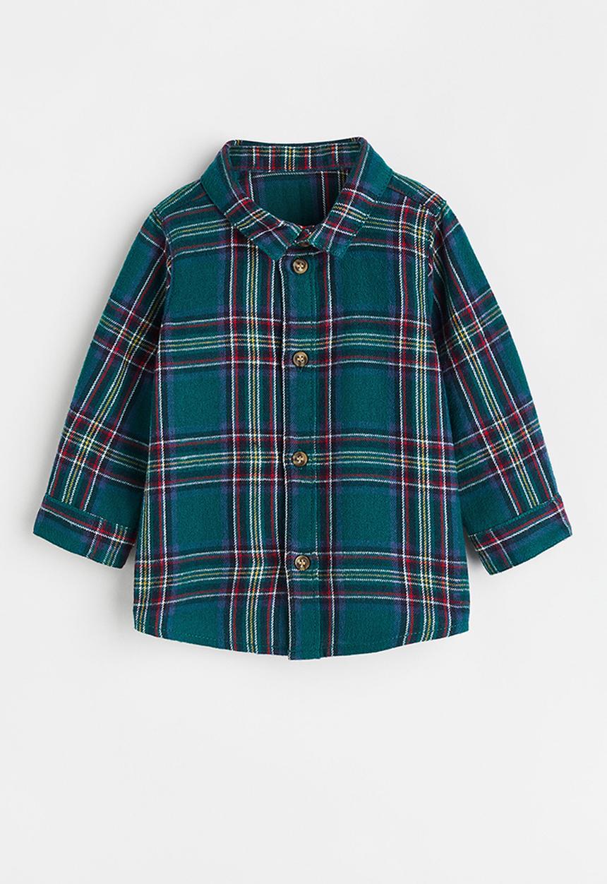 H&M - Cotton flannel shirt - dark green/checked