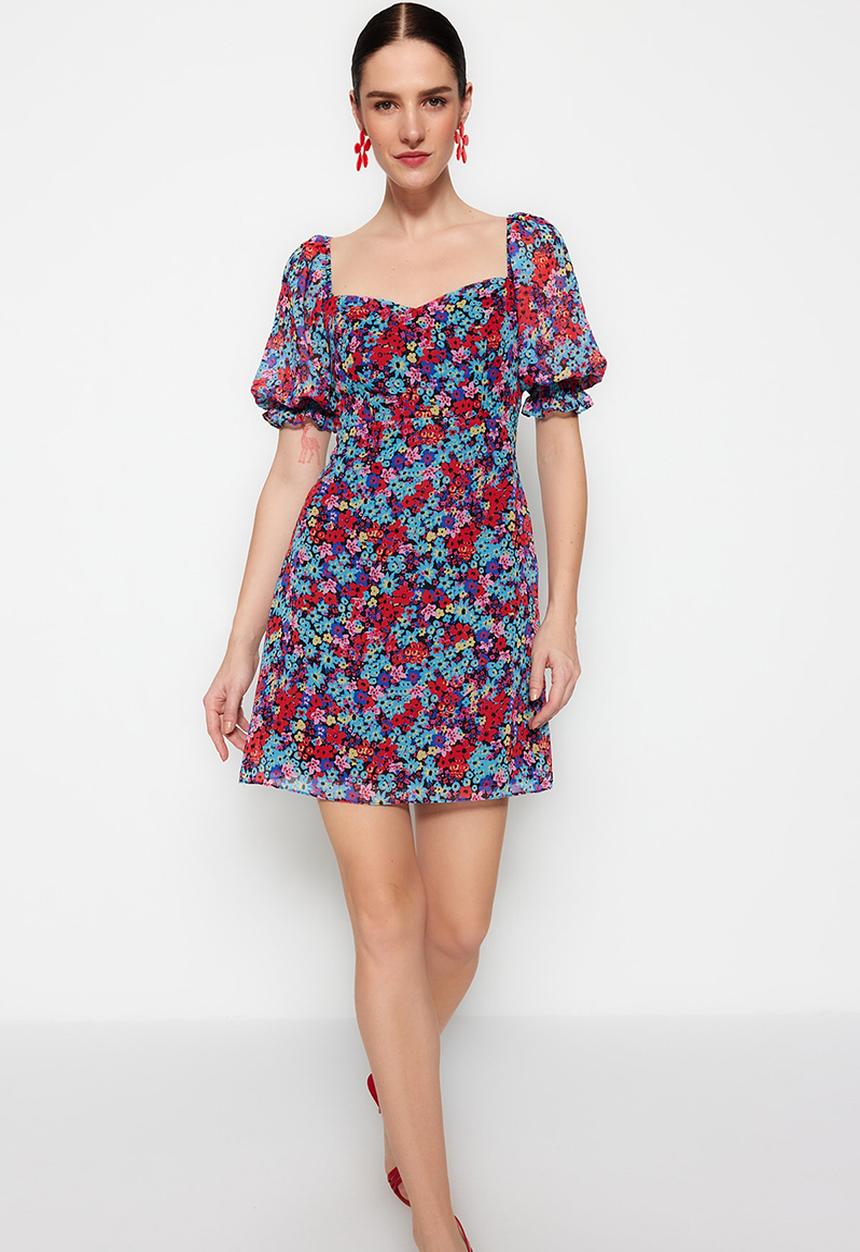 Trendyol - Floral sweetheart a-line dress - muti