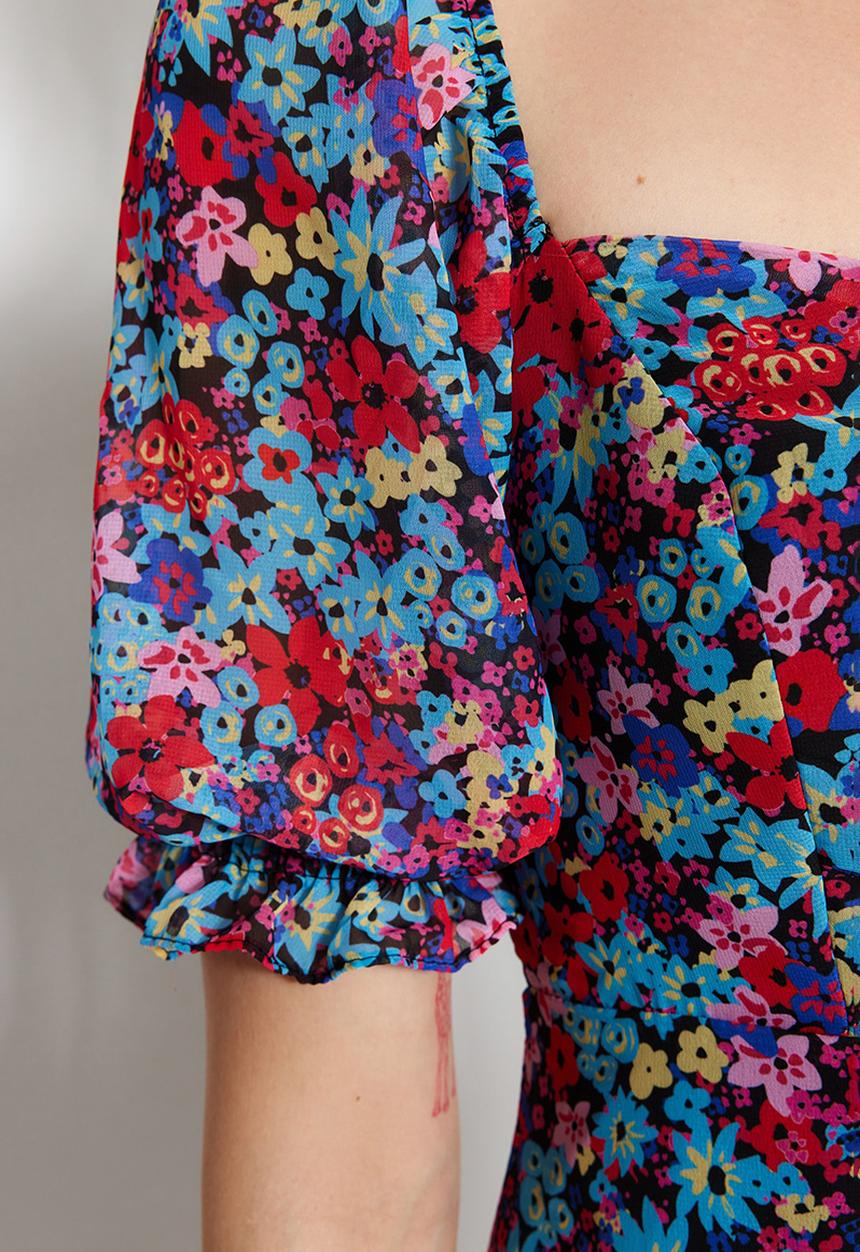 Trendyol - Floral sweetheart a-line dress - muti