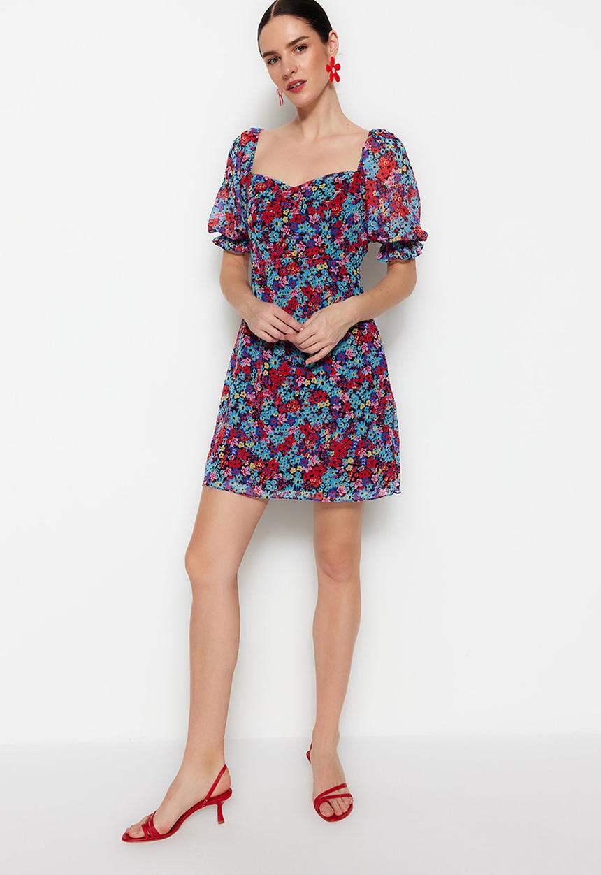 Trendyol - Floral sweetheart a-line dress - muti